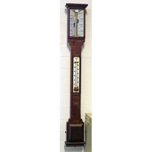 A Victorian oak stick barometer marked J. Hicks London, height…