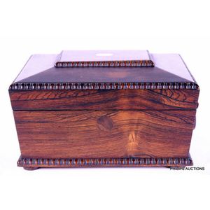 A William IV rosewood work box, circa 1830s, of sarcophagus…