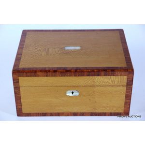 A Victorian lacewood and kingwood sewing box, 19th century, in…