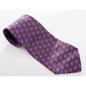 A silk tie by Hermes, styled with a geometric print to a purple&hellip;