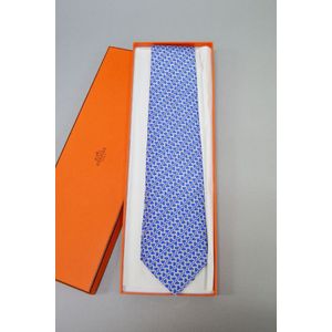 Hermes tie, indigo blue club Etriers, 100% Soie, Cravate Twill