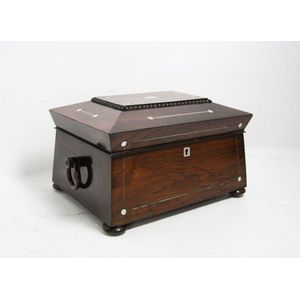 A Regency rosewood and mother of pearl inlaid ladies' sewing…