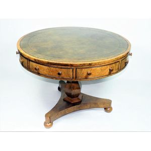 A very handsome pollard oak or similar, drum table, having four…