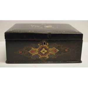Victorian papier mache box with mother of pearl inlay, 26 cm…