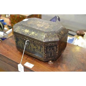 Antique Chinese export tea caddy, fitted with lidded containers