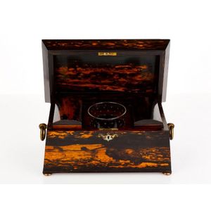 Regency tea caddy, c. 1815, of sarcophagus form in coromandel…