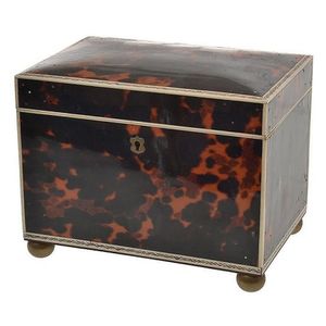 A 19th century tortoiseshell and bone mounted tea caddy, loss…