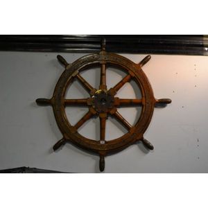 Heavy Antique Original Oak Brass Ships Wheel