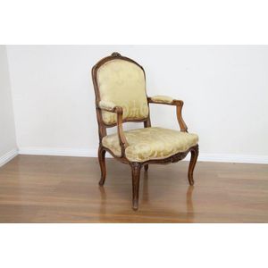 Antique Parlour Chair White carved Crackeled wood Louis XV style