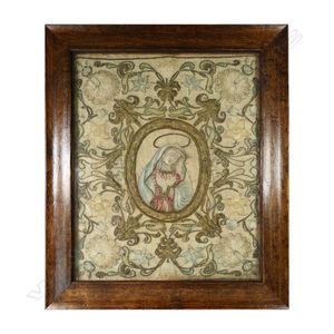 An early 1700s Italian embroidered silk panel, the centre with…