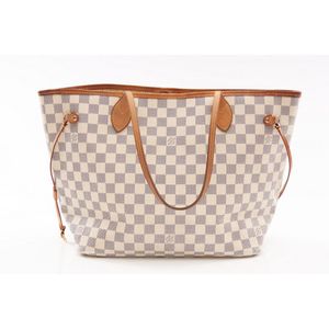 Louis Vuitton Neverfull Bag Gm Damier Azur Purse White Leather and