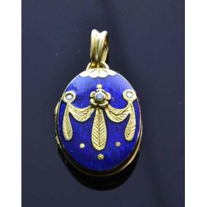 Faberge Blue Enamel Pendant with Diamonds and Gold Swag - Pendants ...