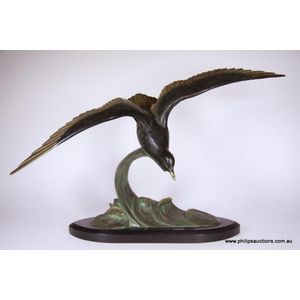 An Art Deco bronze Seagull, the textured and patinated image of…