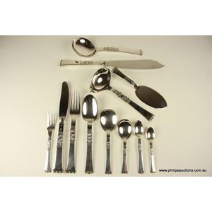 A fine Danish seventy nine piece silver cutlery service,&hellip;