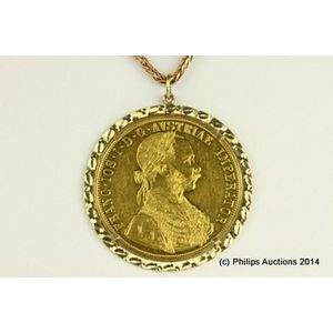 A gold Austrian coin in pendant mount, the 4 Ducat Austrian…