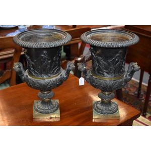 Pair of 19th century Regency bronze campana twin handled urns…