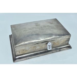 A rare sterling silver cigarette box with wooden lining,…