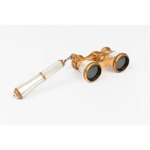 A pair of mother of pearl and brass opera glasses, 19th century…
