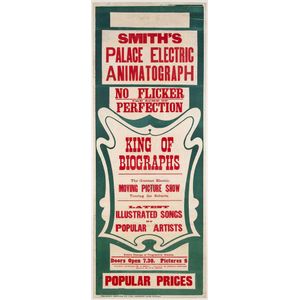 Early Movie Theatre Poster, circa 1907 'No Flicker, The A cme…