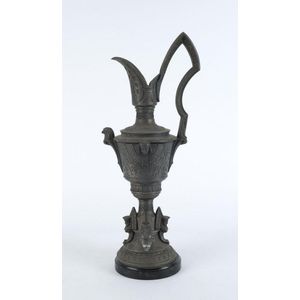An Egyptian revival spelter ewer on black marble base, late…
