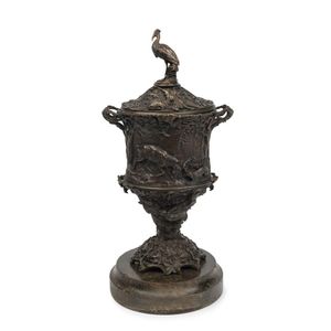 Pierre-Jules Mene (French, 1810-1879), bronze urn on marble…