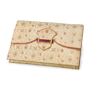 A diamond, gem-set and silk brocaded evening clutch bag,…