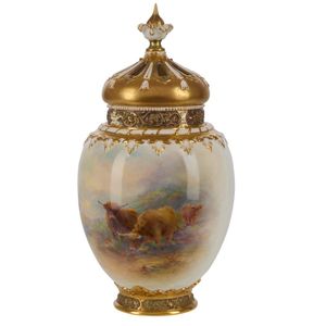 A Royal Worcester 'Highland Cattle' pot pourri, painted by…