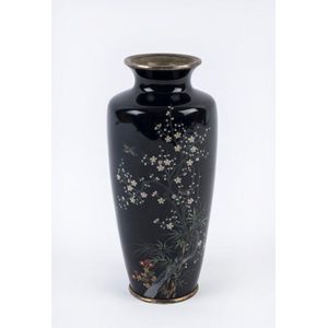 Japanese cloisonne vase decorated with floral scene on blue…