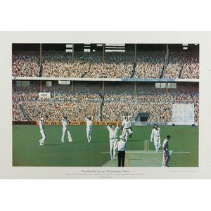 A framed 'Dennis Lillee Testimonial Print' by John Bloomfield,…
