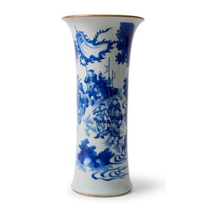 A Chinese blue and white beaker vase, transitional period…