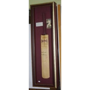 Signed Don Bradman Slazenger cricket bat in display case