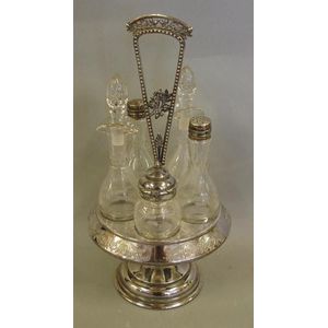 Victorian silver plated five piece cruet set 37 cm high