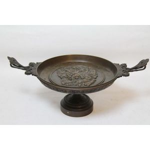 A Continental bronze tazza, circular on a dome base with…