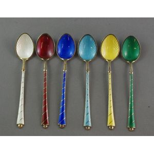 ELA DENMARK STERLING 925S 七宝焼き 盃 5個 シルバー Ela Denmark Sterling Silver Enamel Spoons - Set of Six