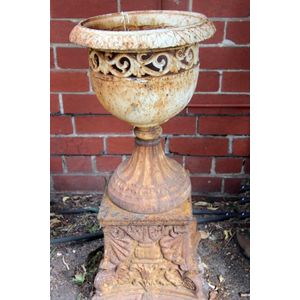 Neo-Classical Cast Iron Urn on Stand with Foliate Piercing - Decorative ...