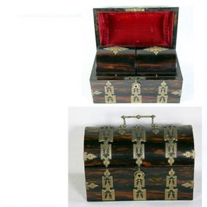 A brass bound coromandel tea caddy, circa 1860. Rectangular…