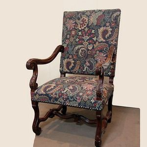 Danish Oak Wood Arm Chair in the Style of Louis XIV – Tiger Oak