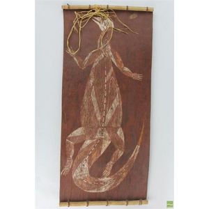 Aboriginal bark painting of goanna by Samuel Mangkudja Ganaraj,…