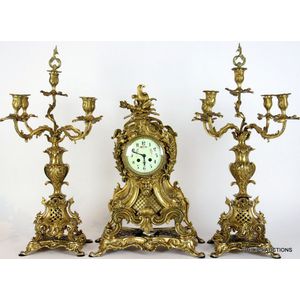 Ornate Transitional Style Clock Garniture with Candelabra - Clocks ...