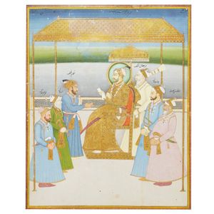 A Mughal miniature, probably 18th century, depicting an emperor…