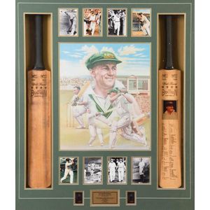 Don Bradman Display, comprising signature on replica 'Sykes…