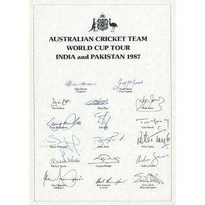 1987 Australian Team to World Cup, official team sheet with 17…
