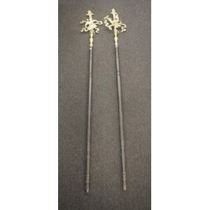 Pair Chinese Christian brass Processional Crosses, a brass…