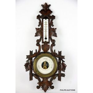 An antique French oak framed wall barometer, early 20th century,…