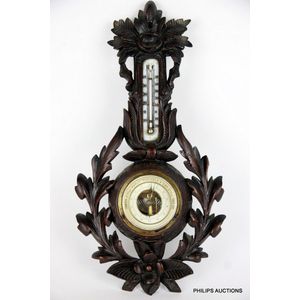 An antique French timber framed wall barometer, early 20th…