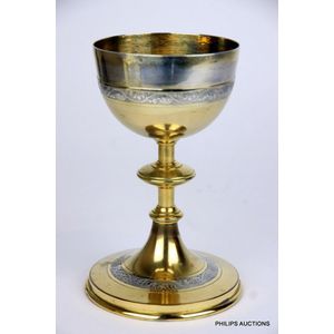 A French .950 silver gilt altar set in a travelling case, 19th…