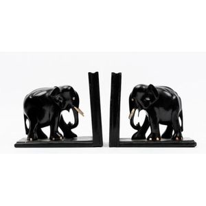 A pair of carved ebony elephant bookends 17 cm high, 14 cm wide,…