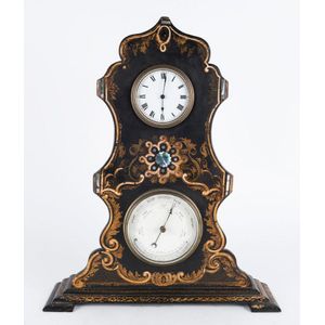 Swiss timepiece and barometer in papier mache case, 19th…