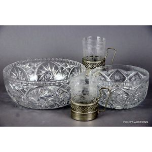 Two Bohemian glass bowls and a pair of tea glasses, mid 20th…