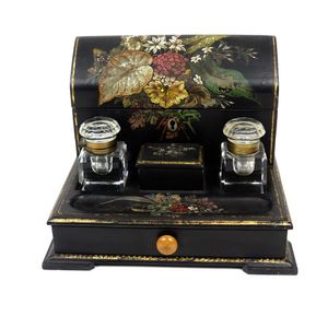 Victorian Floral Standish With Inkwells And Stationery Compartment 